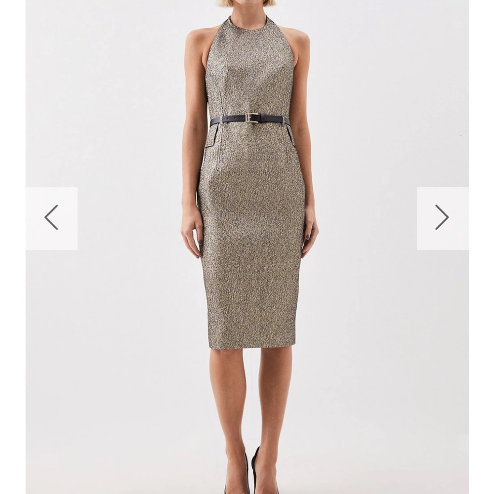 Karen Millen The Founder Metallic Jacquard Halter Dress